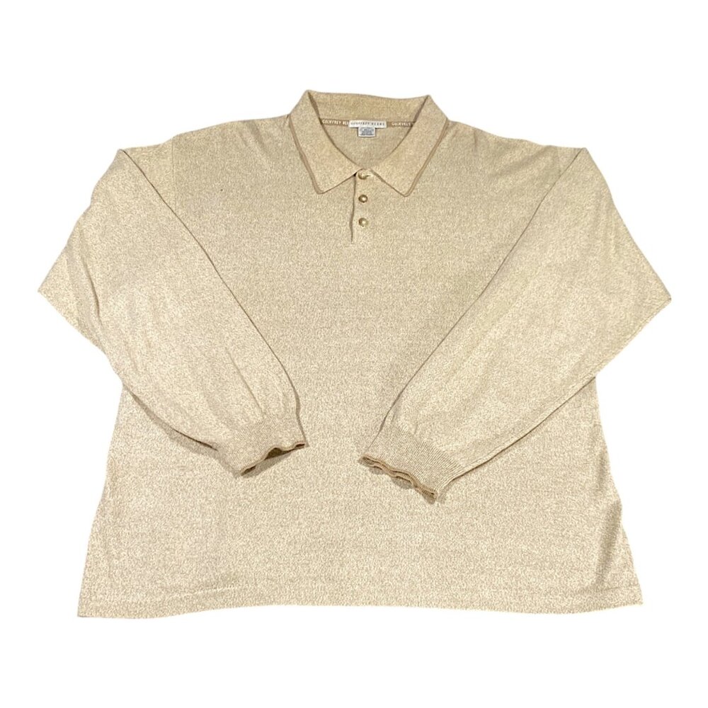 Geoffrey Beene Sweater Mens XXL 2XL Tan Heather Collared Everyday Grandpa Dad